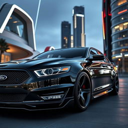 A futuristic and exotic interpretation of a 2013 Ford Taurus SHO, featuring an aggressive bodykit inspired by the styling of a BMW M8