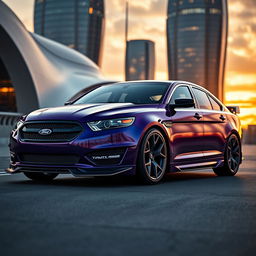 A stunning and futuristic rendition of a 2013 Ford Taurus SHO, featuring an aggressive bodykit influenced by the design language of the BMW M8