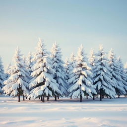 An enchanting scene depicting a living, moving stand of snow-covered pines, gracefully migrating together across a winter landscape