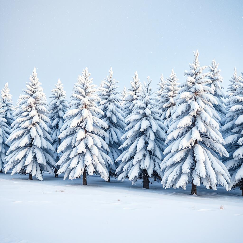 An enchanting scene depicting a living, moving stand of snow-covered pines, gracefully migrating together across a winter landscape