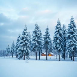 A surreal scene depicting a stand of rime-covered pines, their branches frosted with sparkling ice crystals, as they appear to be migrating together in unison towards an arctic settlement