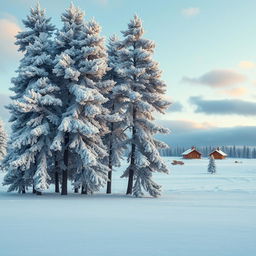 A surreal scene depicting a stand of rime-covered pines, their branches frosted with sparkling ice crystals, as they appear to be migrating together in unison towards an arctic settlement