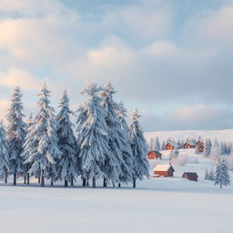 A surreal scene depicting a stand of rime-covered pines, their branches frosted with sparkling ice crystals, as they appear to be migrating together in unison towards an arctic settlement