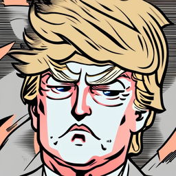 Anime-style manga illustration profile picture of Donald Trump with exaggerated features, detailed line art, and monochromatic color scheme.