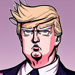 Anime-style manga illustration profile picture of Donald Trump with exaggerated features, detailed line art, and monochromatic color scheme.