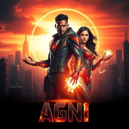 A visually captivating cinematic sci-fi futuristic action film poster titled 'AGNI'