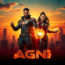 A visually captivating cinematic sci-fi futuristic action film poster titled 'AGNI'