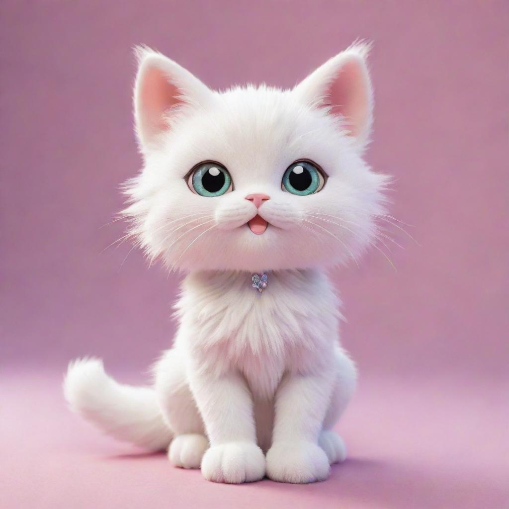 An adorable anime-style cat with large sparkling eyes, delicate furry details, and playful body posture. Rendered in vivid colors, the character emanates an aura of charm and cuteness.