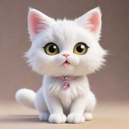 An adorable anime-style cat with large sparkling eyes, delicate furry details, and playful body posture. Rendered in vivid colors, the character emanates an aura of charm and cuteness.