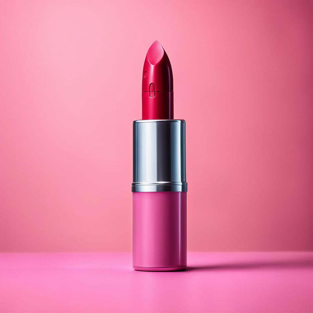 Editorial photo of a vibrant pink lipstick against a minimalist backdrop.