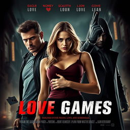 A cinematic action crime thriller film poster titled 'Love Games'