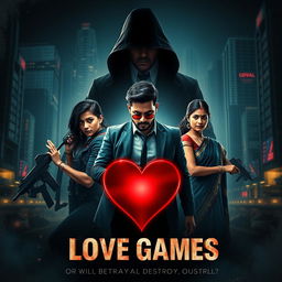 A cinematic action crime sci-fi thriller film poster titled 'Love Games'