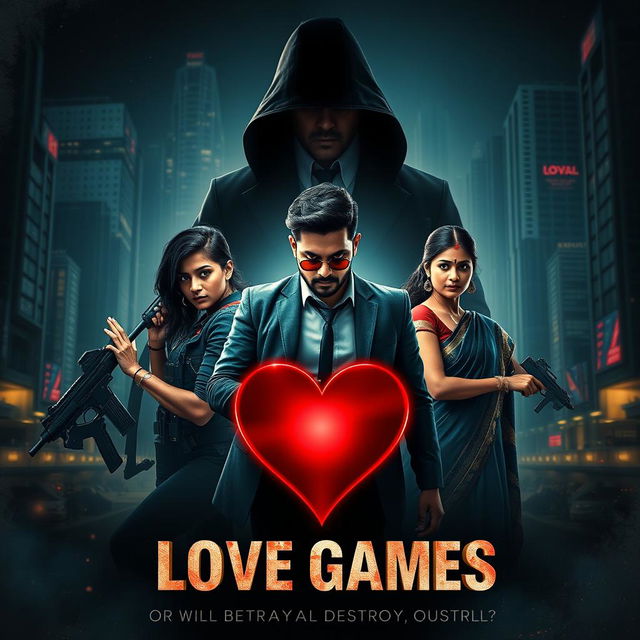 A cinematic action crime sci-fi thriller film poster titled 'Love Games'