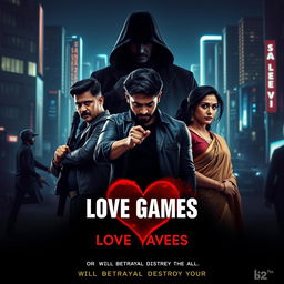 A cinematic action crime sci-fi thriller film poster titled 'Love Games'