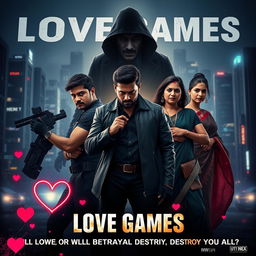 A cinematic action crime sci-fi thriller film poster titled 'Love Games'