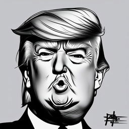 Hand-drawn black and white intense anime-style profile picture of Donald Trump with exaggerated features and detailed line art.