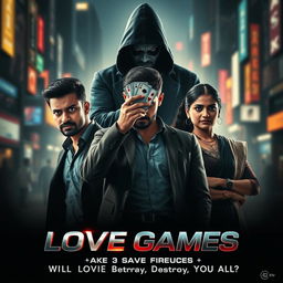 A cinematic action crime sci-fi thriller film poster titled 'Love Games'