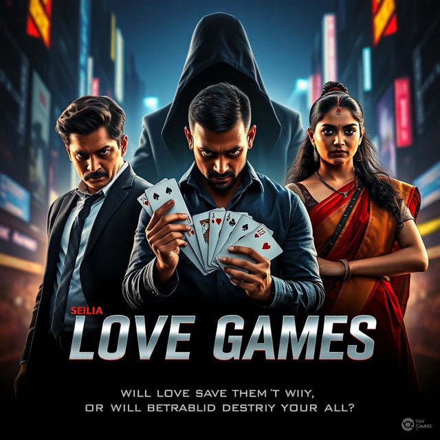 A cinematic action crime sci-fi thriller film poster titled 'Love Games'