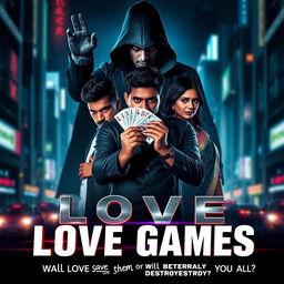 A cinematic action crime sci-fi thriller film poster titled 'Love Games'