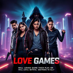 A cinematic action crime sci-fi thriller film poster titled 'Love Games'