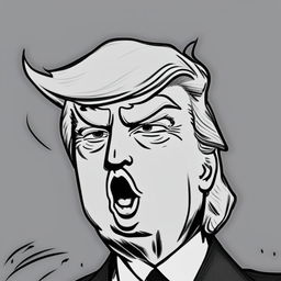 Hand-drawn black and white intense anime-style profile picture of Donald Trump with exaggerated features and detailed line art.