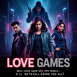 A cinematic action crime sci-fi thriller film poster titled 'Love Games'