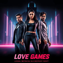 A cinematic action crime sci-fi thriller film poster titled 'Love Games'