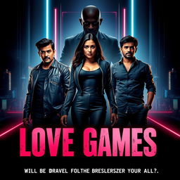 A cinematic action crime sci-fi thriller film poster titled 'Love Games'