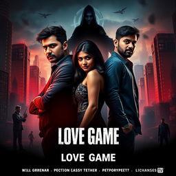 A cinematic movie poster for a gripping action crime sci-fi thriller titled 'Love Game'