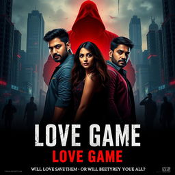 A cinematic movie poster for a gripping action crime sci-fi thriller titled 'Love Game'