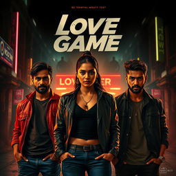 A cinematic action crime sci-fi thriller film poster titled 'Love Game'