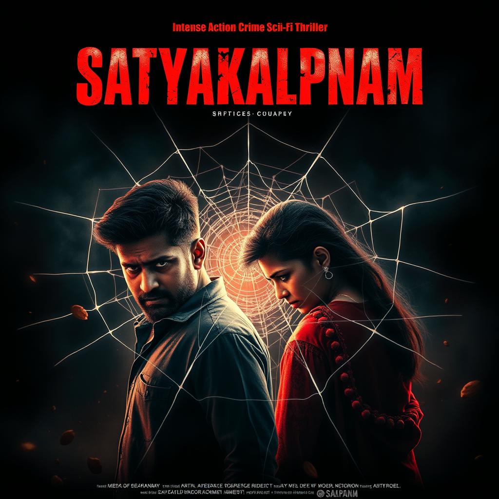 A dramatic and gripping film poster for 'SATYAKALPNAM', an intense action crime sci-fi thriller