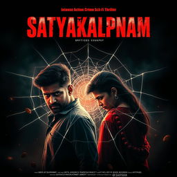 A dramatic and gripping film poster for 'SATYAKALPNAM', an intense action crime sci-fi thriller