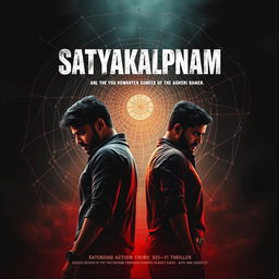 A dramatic and gripping film poster for 'SATYAKALPNAM', an intense action crime sci-fi thriller