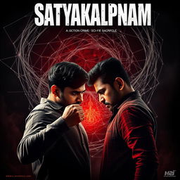 A dramatic and gripping film poster for 'SATYAKALPNAM', an intense action crime sci-fi thriller