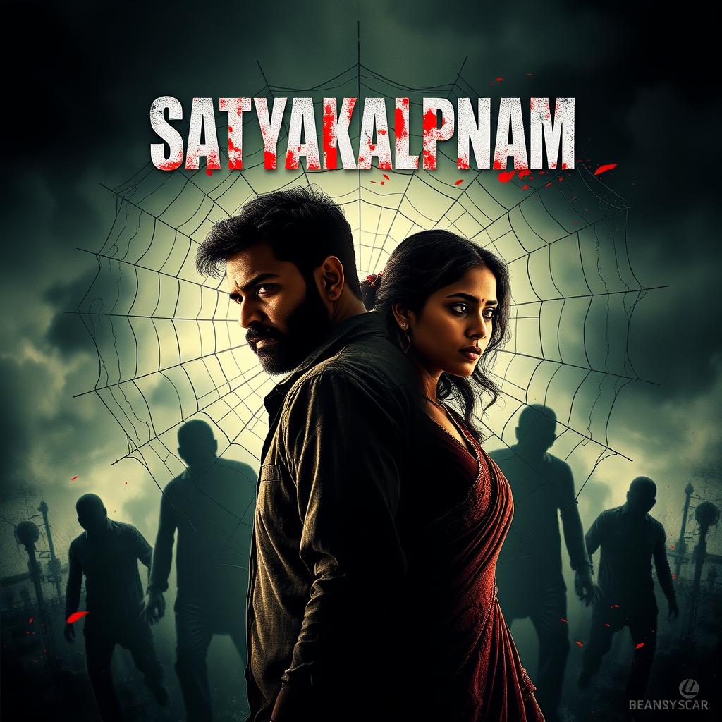 A dramatic and gripping film poster for 'SATYAKALPNAM', an intense action crime sci-fi thriller