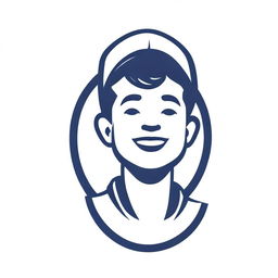 Logo of a rissole snack business with a cheerful boy wearing a white baseball cap, holding a half-eaten tempting rissole, his face reflecting the joy of the taste. The business name, written in an accessible and friendly font, is strategically placed around him.