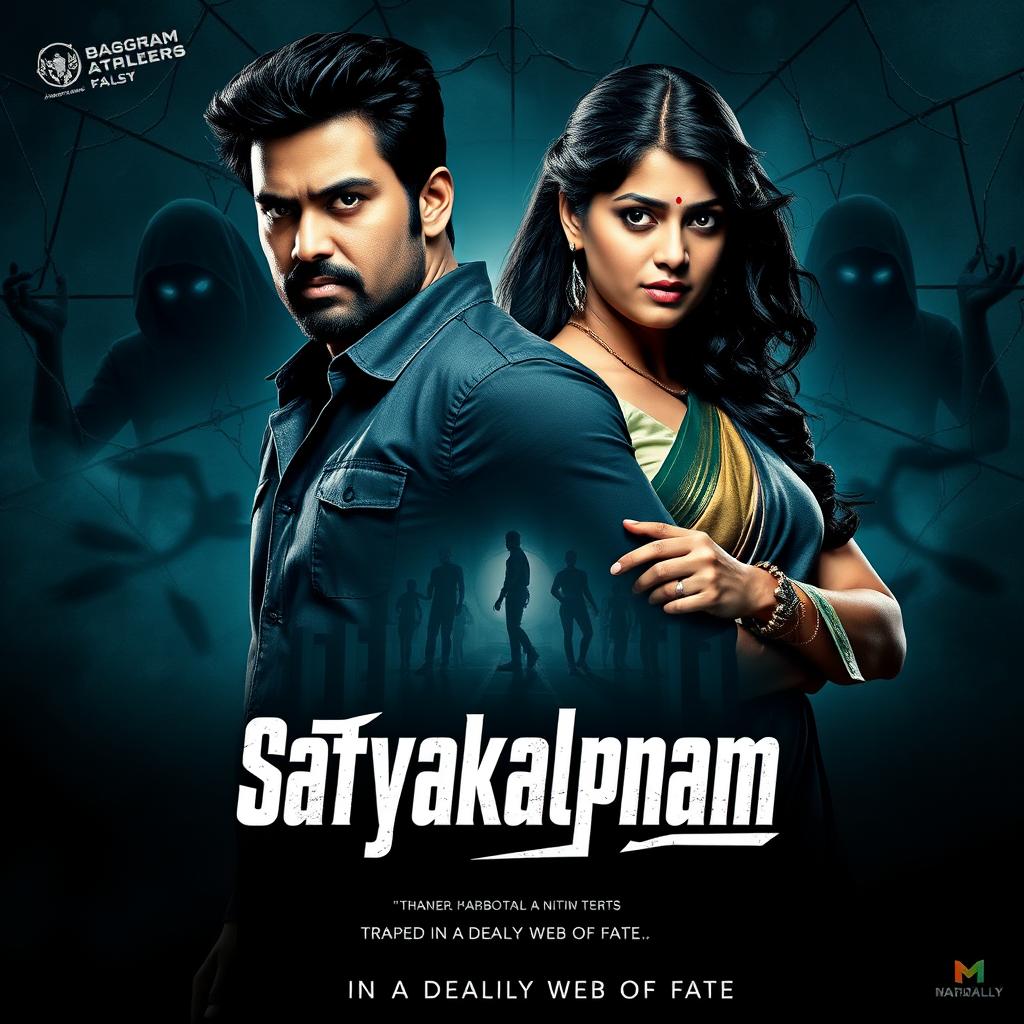 A dramatic and intense film poster for a sci-fi thriller titled 'Satyakalpnam'