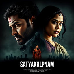 A cinematic movie poster for a thrilling action-crime sci-fi film titled 'Satyakalpnam'