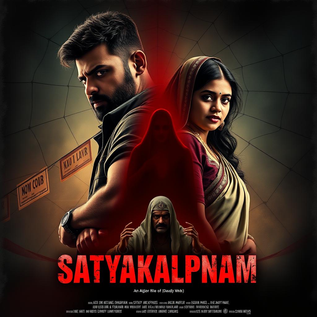 A cinematic movie poster for a thrilling action-crime sci-fi film titled 'Satyakalpnam'