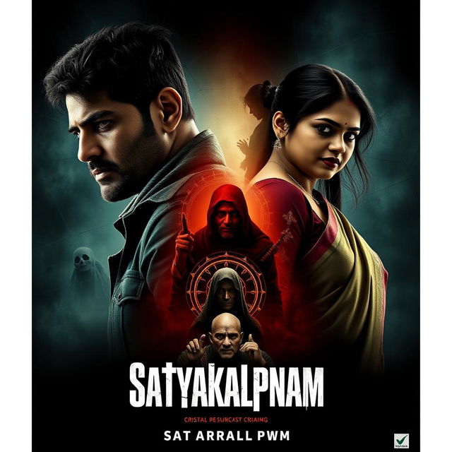 A cinematic movie poster for a thrilling action-crime sci-fi film titled 'Satyakalpnam'