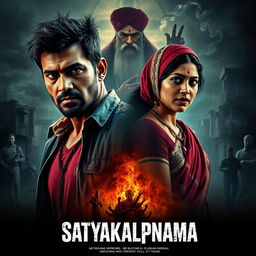 Cinematic action crime sci-fi thriller film poster titled 'Satyakalpnama'