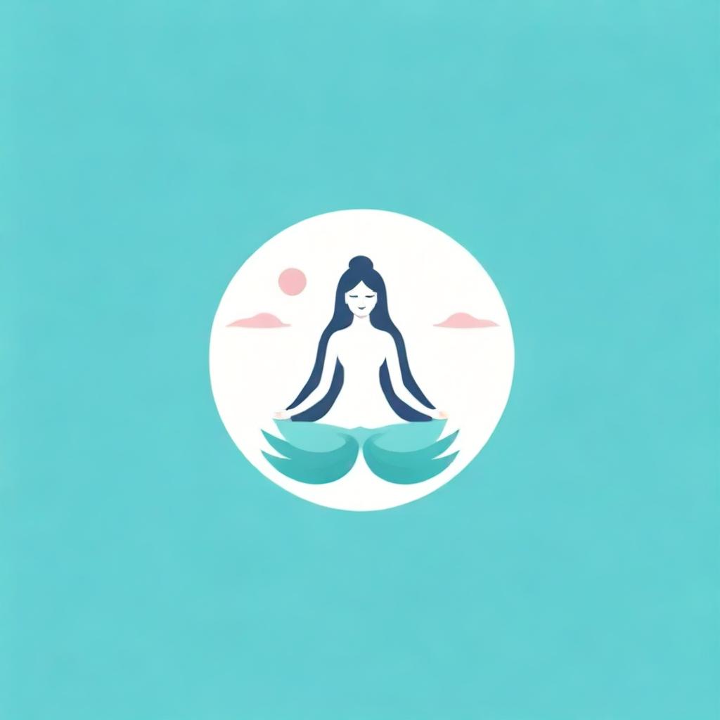 Logo for a meditation teaching channel, featuring calm, soothing colors, a minimalist design with elements such as a lotus flower or a meditating figure, and soft, flowing typography for the channel name.