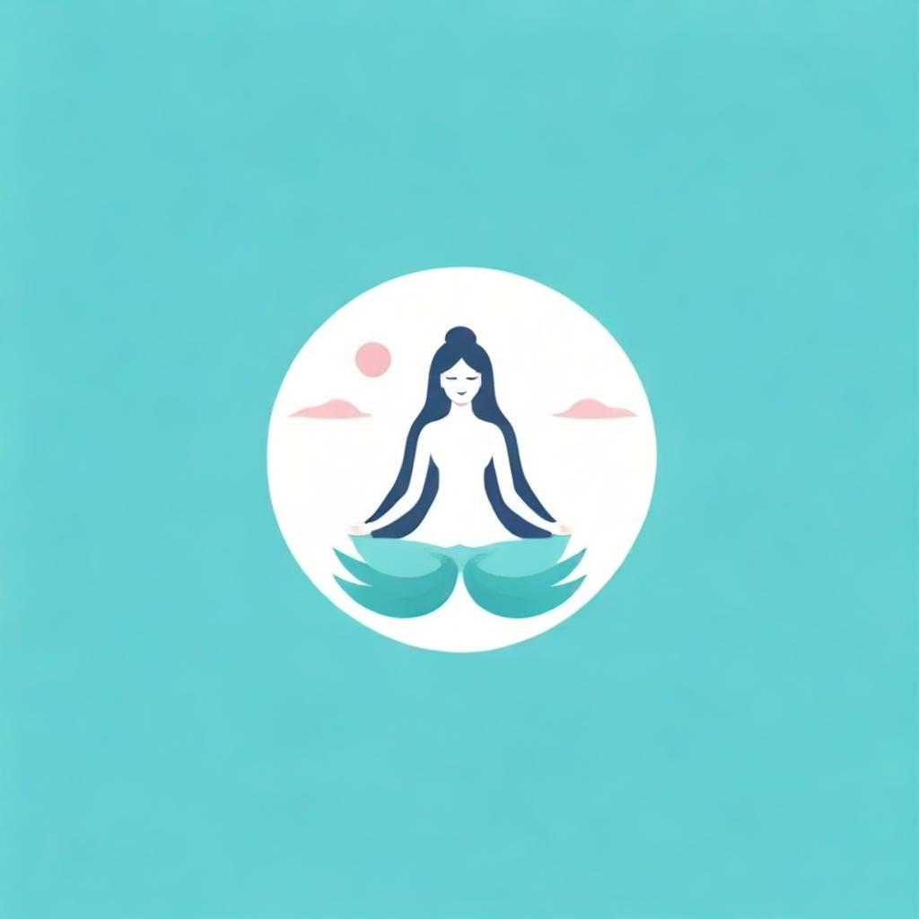 Logo for a meditation teaching channel, featuring calm, soothing colors, a minimalist design with elements such as a lotus flower or a meditating figure, and soft, flowing typography for the channel name.