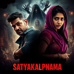 Cinematic action crime sci-fi thriller film poster titled 'Satyakalpnama'