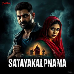 Cinematic action crime sci-fi thriller film poster titled 'Satyakalpnama'