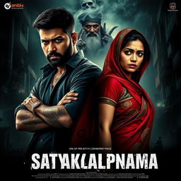 Cinematic action crime sci-fi thriller film poster titled 'Satyakalpnama'