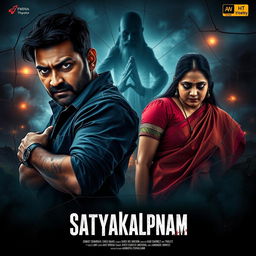 A cinematic action crime sci-fi thriller film poster titled 'Satyakalpnam'