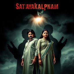 A cinematic action crime sci-fi thriller film poster titled 'Satyakalpnam'