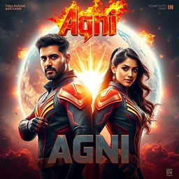 A stunning cinematic sci-fi action film poster titled 'Agni'